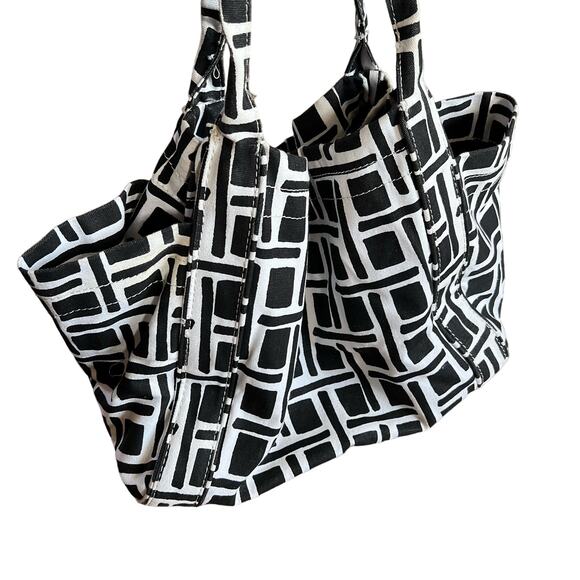 Merona Cotton Tote Bag Black and White Geometric Print - Picture 1 of 12